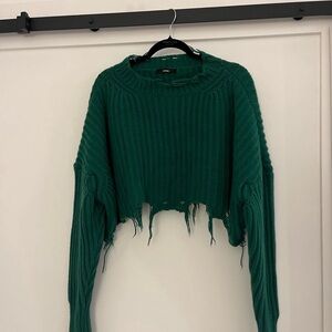 Diesel emerald green distressed cropped sweater
